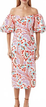 Rhode Resort Womens Karima Linen Puff Sleeve Midi Dress In Multicolor