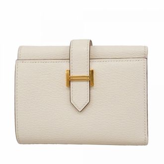 Herm&egrave;s White Chevre Myzore Leather Wallet (Tri-Fold) (Pre-Owned)