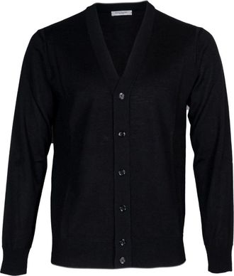 Paolo Pecora Cardigans, male, Black, Size: 2XL Classic Wool Cardigan Made in Italy