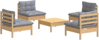 vidaXL Vidaxl - Juego De Muebles De Jard&iacute;n 5 Pzas Y Cojines Madera Pino Gris