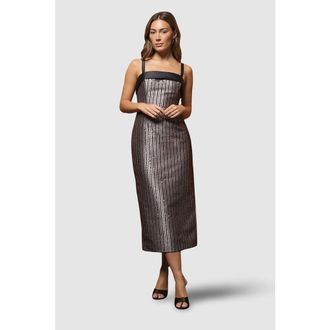 Coast Muse Beaded Sequin Midi Dress in Mocha at Nordstrom, Size 10