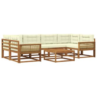 vidaXL Conjunto De Sof&aacute;s De Exterior Con Coj&iacute;n 7 Pcs Natural Y Crema Vidaxl