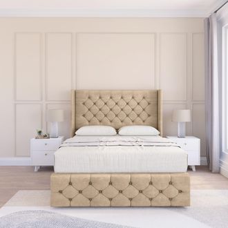 Sloomy Luthor Coniston Bed Set, No Drawers & 54 Wingback Headboard in Cream | Size: King