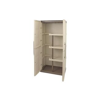 Shires Cabinet with Broom Storage Plastic Garden Store L700xW390xH1650 mm in Light Beige