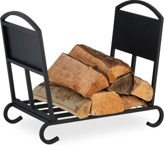 Relaxdays Portalegna da Interno, Cesto Pieghevole Porta Legna da Ardere per Camino, da Interni, hlp: 44x52x31 cm, Nero - Relaxdays