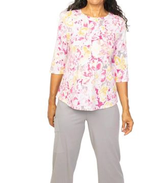 Habitat Antique Floral Elbow Sleeve Tee In Peony