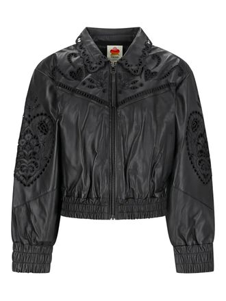 Farm Rio Richelieu heart-shape cut-out leather jacket - Nero