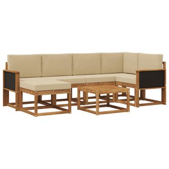 vidaXL Conjunto De Sof&aacute;s De Exterior Con Coj&iacute;n 7 Pcs Natural Y Beige Vidaxl