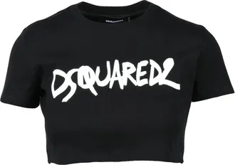 Dsquared2 Black Cotton Crop T-Shirt
