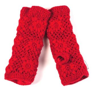 Nirvanna Designs Flower Hand Crochet Fingerless Gloves in Lipstick at Nordstrom