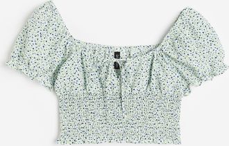 H&M Gesmokte Bluse mit Puff&auml;rmeln - White
