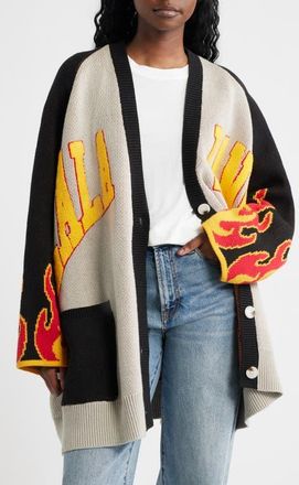 Dressed in Lala Biker Club Oversize Cardigan in Grey And Black at Nordstrom, Size Small