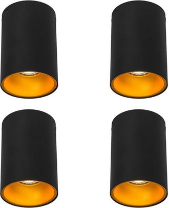 QAZQA Qazqa Juego De 4 Focos Modernos Negros Con Dorado Gu10 50mm