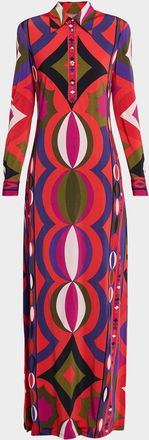 Pucci Collane-Print Jersey Long-Sleeve Maxi Shirtdress