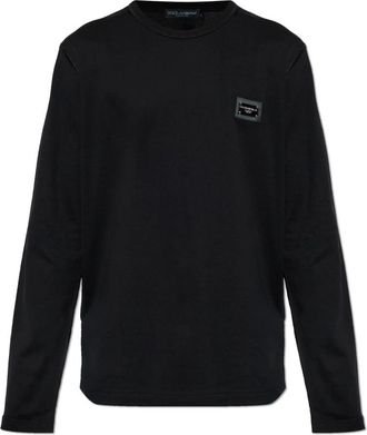 Dolce & Gabbana T-shirt met lange mouwen en logo label - Heren - Longsleeves - Zwart - XS - Katoen - Tops