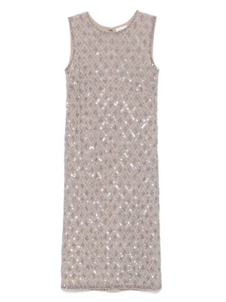 P.A.R.O.S.H. Midi-jurk verfraaid met pailletten - Beige