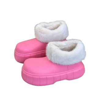 Generic QXDZSW Winter Plush Boots Women Fashion Waterproof Furry Cotton Shoes Outdoor Cozy Fuzzy Shoes Thick Sole Cotton Slides Pink