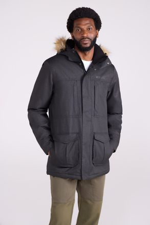 Mountain Warehouse Gorge Mens Long Jacket Waterproof Breathable Warm Comfy Coat Black