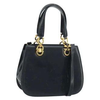 Ferragamo Gancini Leather Navy Leather Handbag (Pre-Owned)