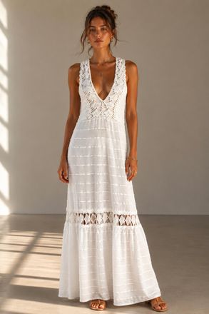 MARIA PAVAN Knit Detailed Maxi Dress In White
