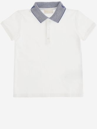 Gucci Boys Cotton Polo Shirt With Logo Collar White T-shirts And Polos
