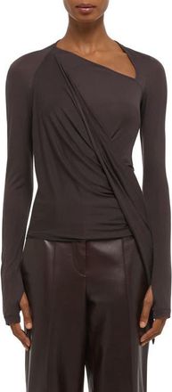 Helmut Lang Asymmetric Faux Wrap Long Sleeve Shirt in Dark Roast at Nordstrom, Size Xx-Small