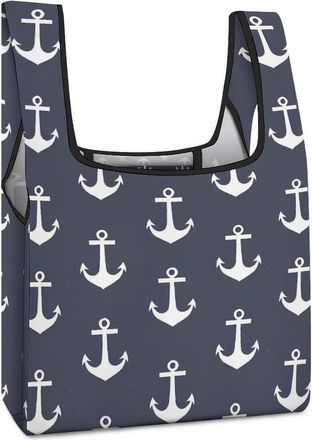 Generic Nautical Anchors Navy Blue Shopping Bag Reusable Grocery Tote Bag Foldable Handbag for Travel Picnic