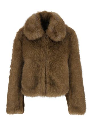 Msgm Beige Fur Jacket With Spread Collar And Front Concealed Closure In Ecofur Woman