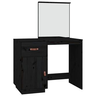 vidaXL Vidaxl - Mesa Tocador De Madera Maciza De Pino Negra 95x50x134 Cm