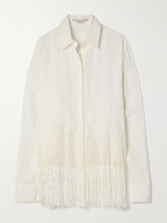 Stella McCartney Camicia In Cr&ecirc;pe Fil Coup&eacute; Con Finiture In Macram&egrave; - Bianco sporco