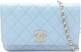 Chanel Pre-owned Wallet on Chain - Dames - Vintage Schoudertas - Blauw - ONE Size - Leer - Vintage