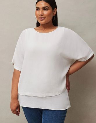 Live Unlimited London Womens Ivory Woven Overlay Top - Cream - Size: 22