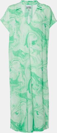 Ganni Ganni Green Marble Print Cotton Tunic Dress