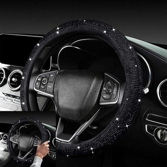 OEM Funda Negra Para Volante De 36-38 Cm, Transpirable Y Universal, Decorada Con Diamantes Brillantes, Protecci&oacute;n Elegante Para El Volante