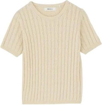Skall Studio Kortemouw Kabelgebreide Top - Dames - Ronde hals truien - Beige - M - Katoen - Truien & Vesten