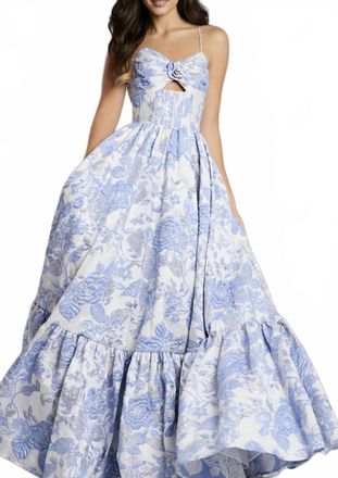 Jovani Strapless Floral Ball Gown With Tiered Skirt In Blue