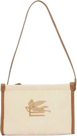 Etro Etro, Shoulder Bags, female, White, Size: ONE SIZE Borsa jacquard in misto cotone e lino con ricamo Pegaso