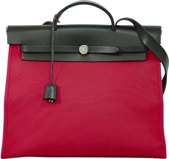 Herm&egrave;s Herbag Zip Toile And Leather Pink Canvas Bag (Pre-Owned)