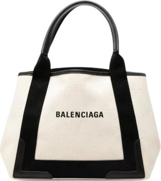 Balenciaga Pre-owned Navy Cabas S - Dames - Vintage Shopper - Beige - ONE Size - Leer - Vintage