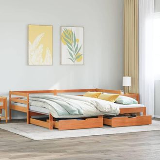 Berkfield Home Daybed with Trundle&Drawers without Mattress Wax Brown 80x200 cm