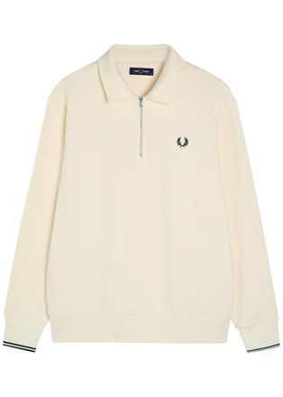 Fred Perry Half-zip Logo-embroidered Cotton Sweatshirt - Ecru - Xxl