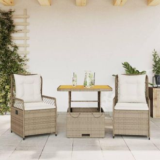 vidaXL Set Comedor De Jard&iacute;n 3 Pzas Con Cojines Rat&aacute;n Sint&eacute;tico Beige Vidaxl
