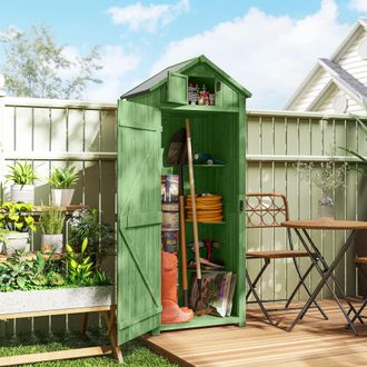 OUTSUNNY Wooden Garden Storage Shed Tool Storage Box, 77 x 54 x 179 cm in Dark Green