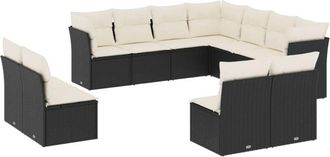 vidaXL Set De Sof&aacute;s De Jard&iacute;n 11 Pzas Y Cojines Rat&aacute;n Sint&eacute;tico Negro Vidaxl