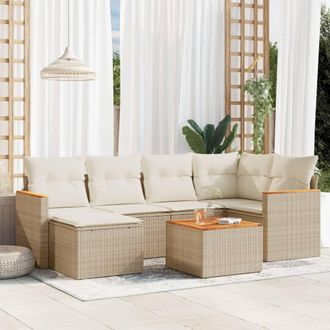vidaXL Vidaxl - Set Sof&aacute;s De Jard&iacute;n 7 Piezas Y Cojines Rat&aacute;n Sint&eacute;tico Beige