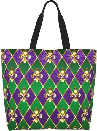 Generic Mardi Gras Purple Green Fleur De Lis Women Handbag Waterproof Shopper Bag Foldable Handbags For College Camping Casual