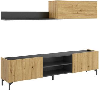 Dmora Parete attrezzata Ama, Set da soggiorno porta tv, Mobile salotto multiuso, 182x35h180 cm, Rovere Nodi e Antracite - Dmora