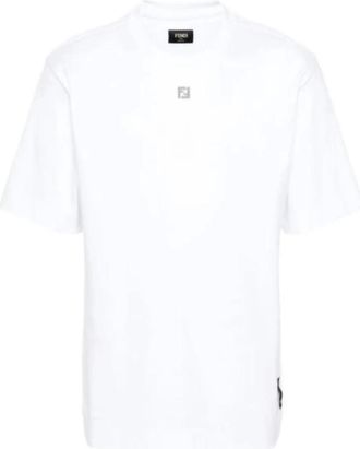 Fendi Tops, Heren, Wit, M, Katoen, Katoenen Jersey Crew Neck T-shirt