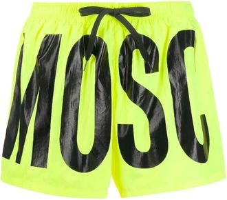 Moschino Beachwear, male, Green, L, Moschino Print Logo Bright Yellow Short Swim Shorts