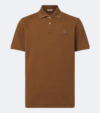 Moncler Leather-trimmed cotton piqu&eacute; polo shirt